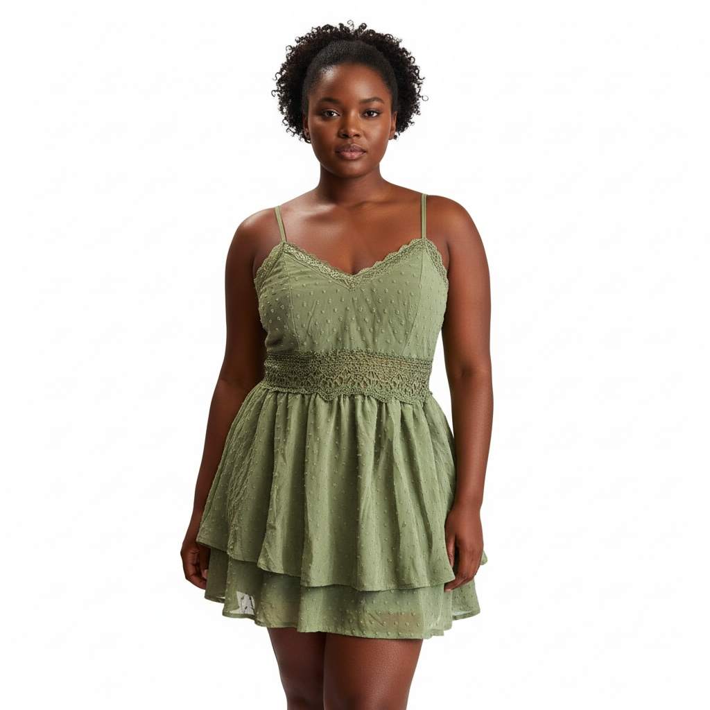 Sage Swiss Dot Tiered Mini Dress