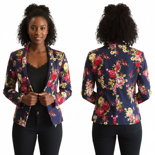 Navy Floral Print Blazer