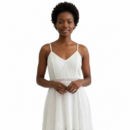 White Chevron Lace Maxi Dress