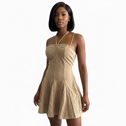 Nude Halter Strappy Mini Dress