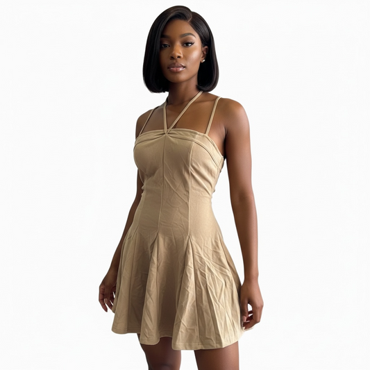 Nude Halter Strappy Mini Dress