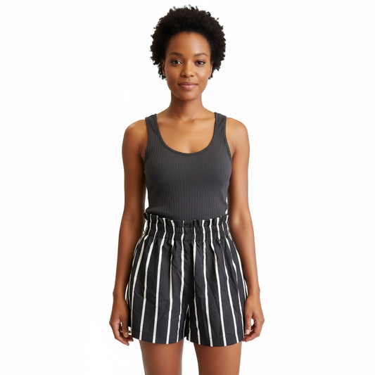 Charcoal Ribbed Tank & Stripe Shorts Set