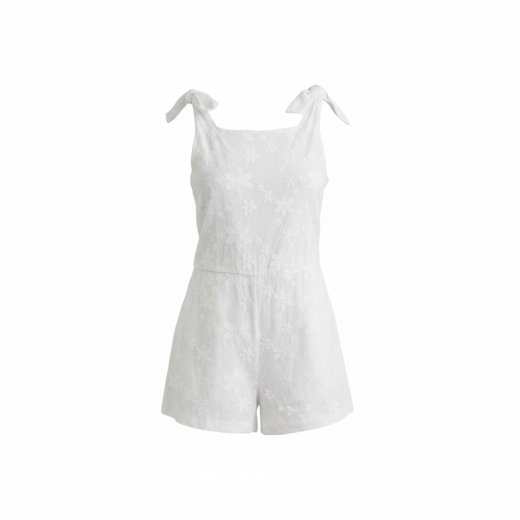 White Floral Embroidered Romper
