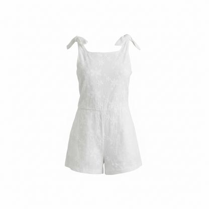 White Floral Embroidered Romper