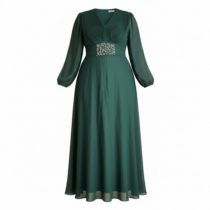 Emerald Green Pearl-Detail Maxi Dress