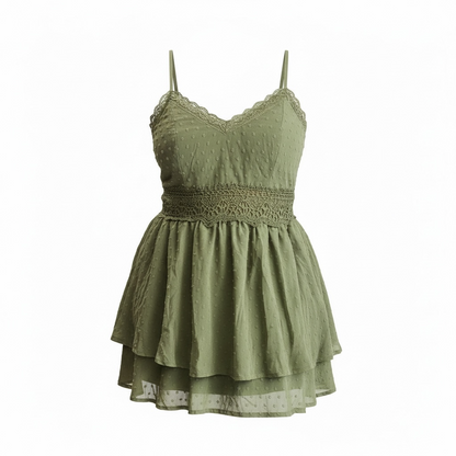 Sage Swiss Dot Tiered Mini Dress