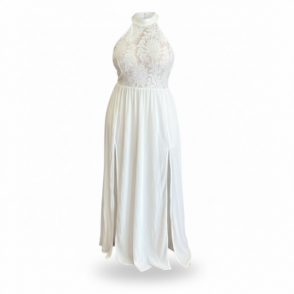 Lace Halter Double-Slit Maxi Dress