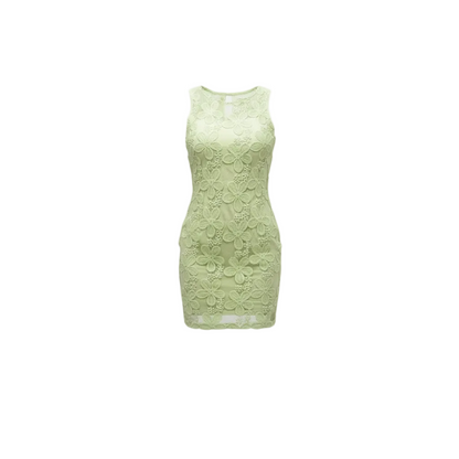 Sage Floral Applique Mini Dress