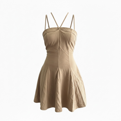 Nude Halter Strappy Mini Dress