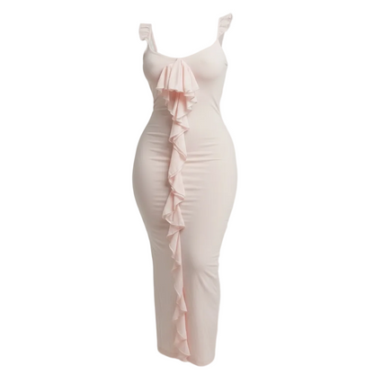 Blush Ruffle Bodycon Maxi Dress