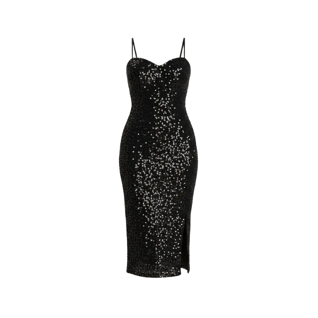 Midnight Sequin Sweetheart Midi Dress