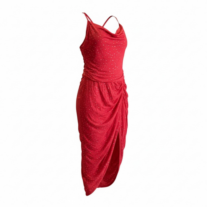 Crimson Crystal Drape Midi Dress