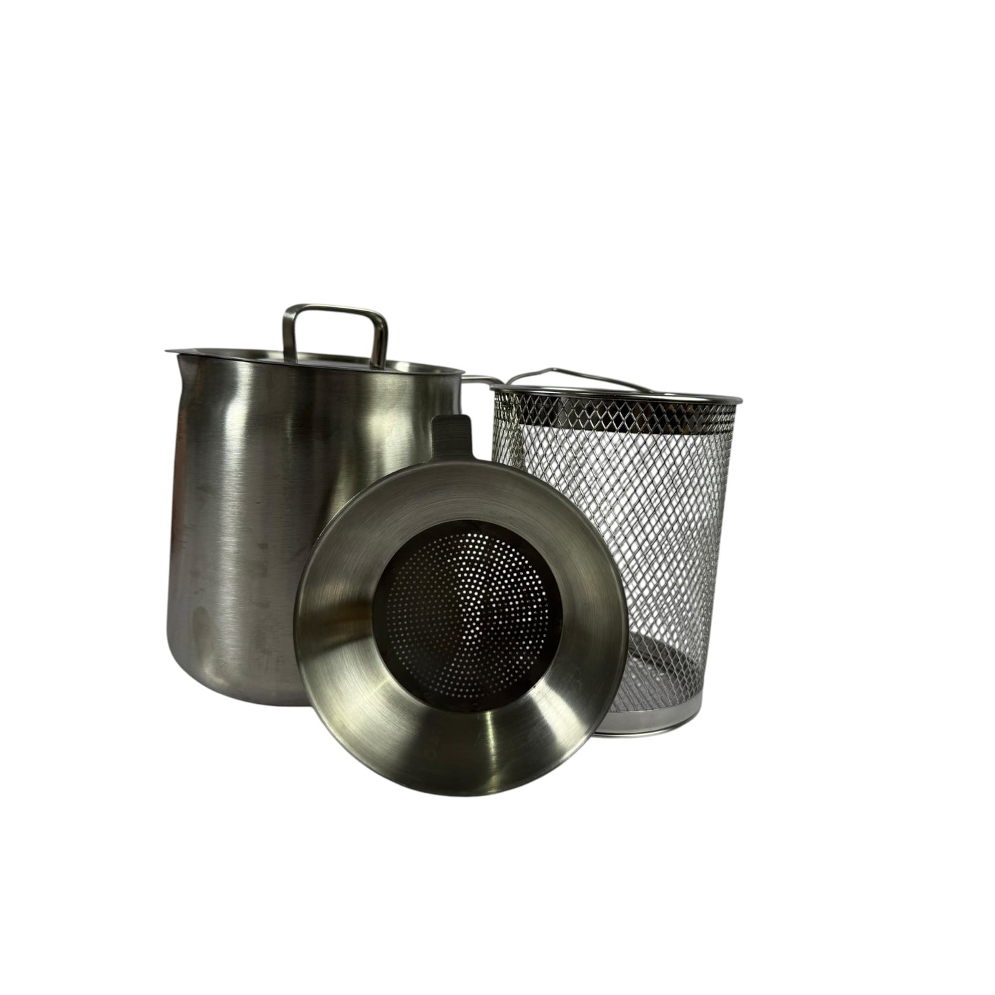 3-Piece Stainless Steel Deep Fry Pot Set with Basket, Strainer and Lid, Silver