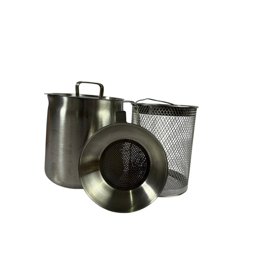3-Piece Stainless Steel Deep Fry Pot Set with Basket, Strainer and Lid, Silver