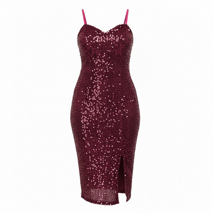 Sparkling Burgundy Sequin Midi Dress