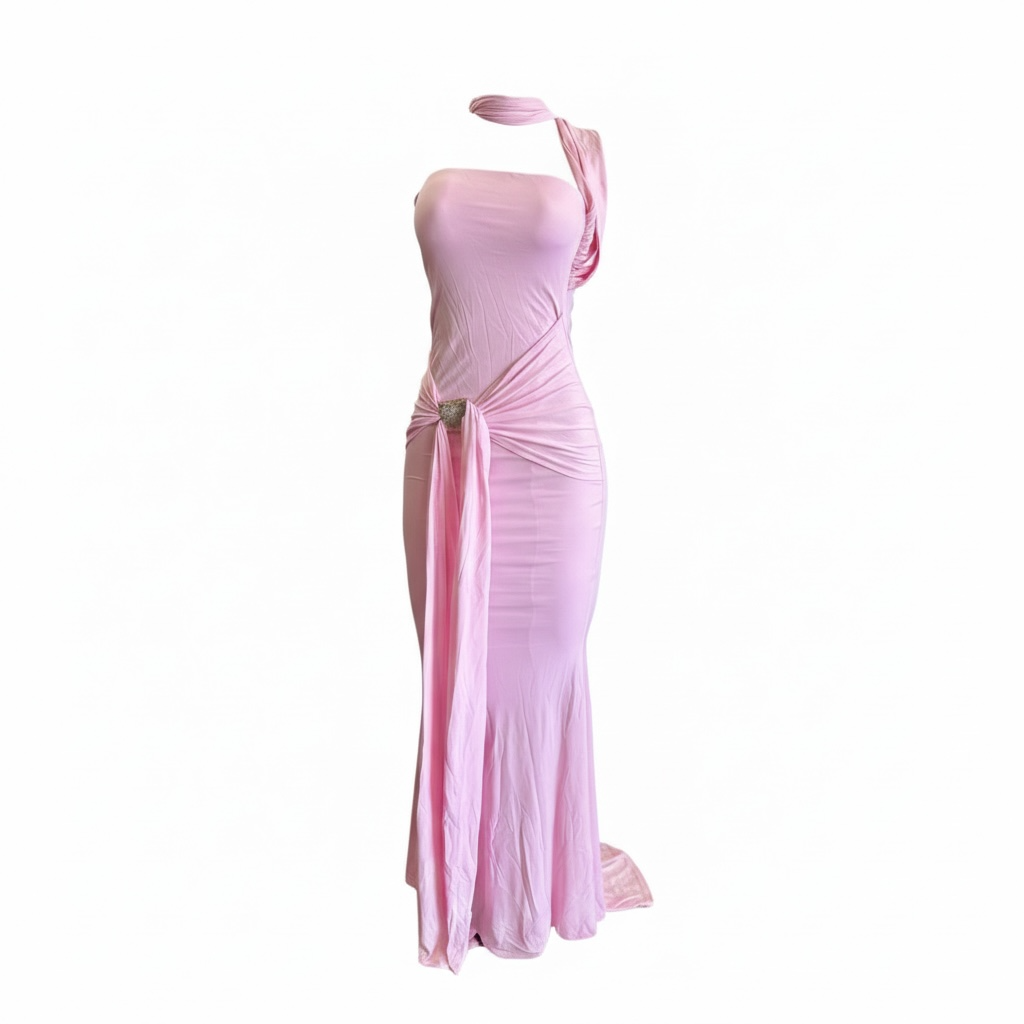Candy Satin One-Shoulder Draped Maxi Dress