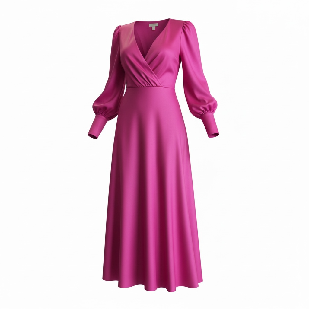 Vibrant Fuchsia Satin Wrap Maxi Dress