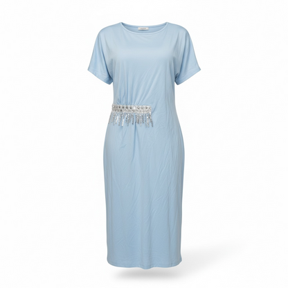 Powder Blue Beaded Fringe Midi Dress