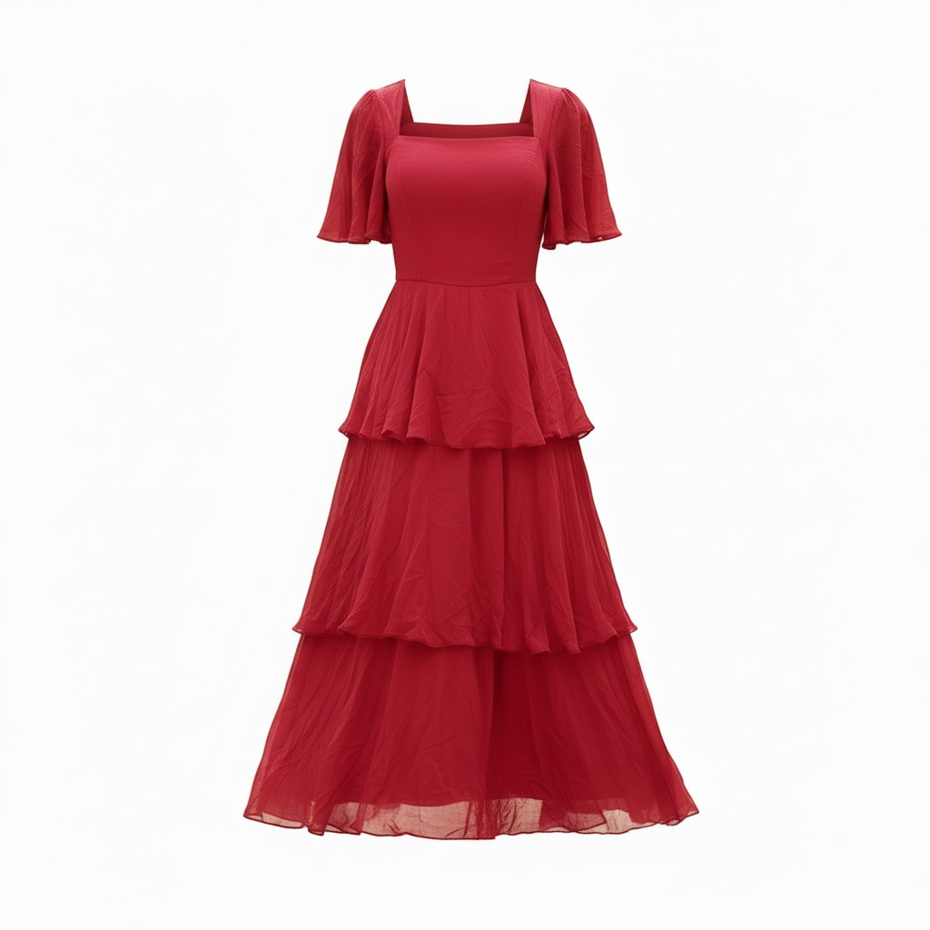 Crimson Tiered Ruffle Maxi Dress