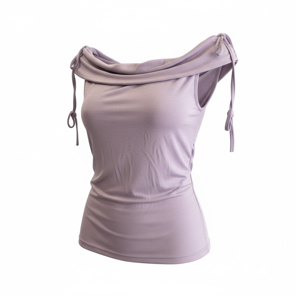 Lilac Tie-Shoulder Cowl Neck Top