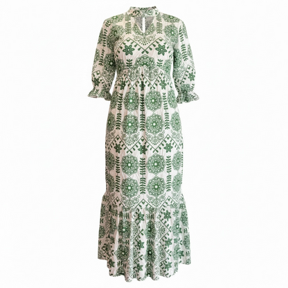 Green Batik Print Maxi Dress