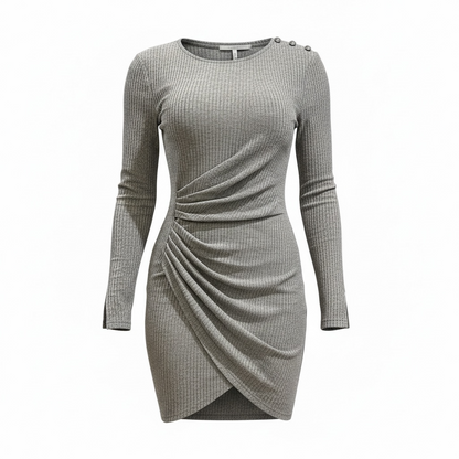 Grey Drape Ribbed Mini Dress