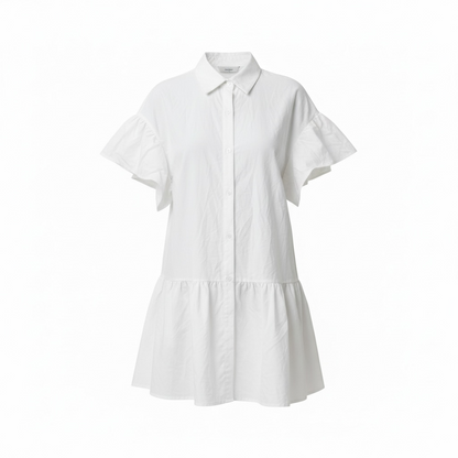 White Ruffle Sleeve Shirt Dress