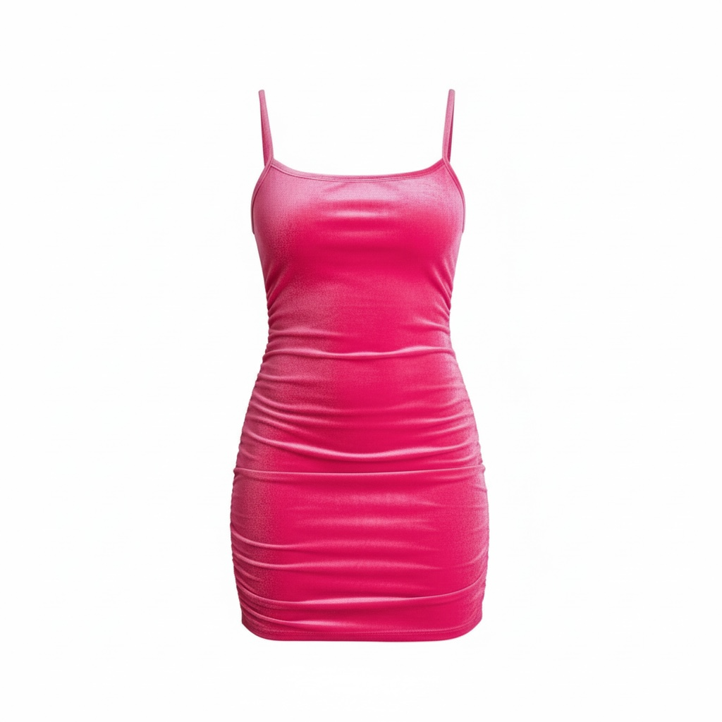 Hot Pink Velvet Ruched Mini Dress