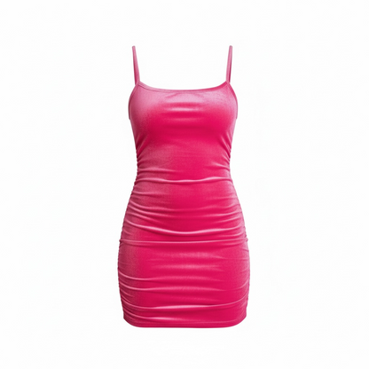 Hot Pink Velvet Ruched Mini Dress
