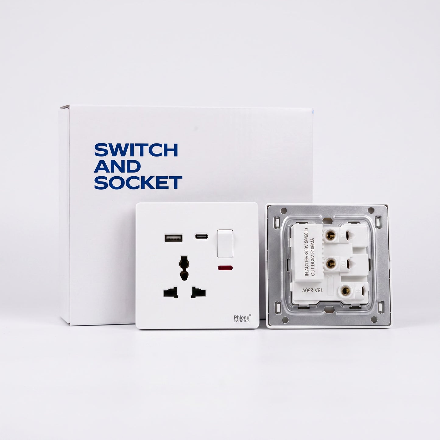 Phlenu Essentials® 16A Universal Wall Socket with USB-C & USB-A Fast Charging Ports