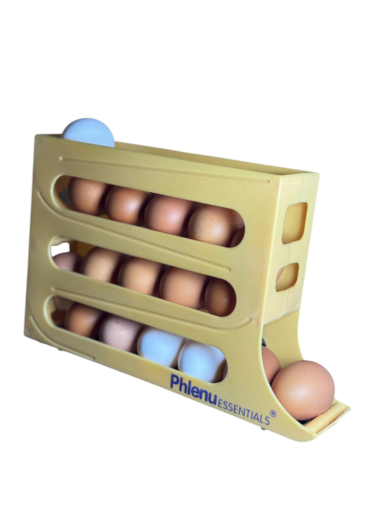 Phlenu Essential Automatic Egg Storage Rack, 18-Egg Capacity, 3-Tier Rolling Design, BPA-Free