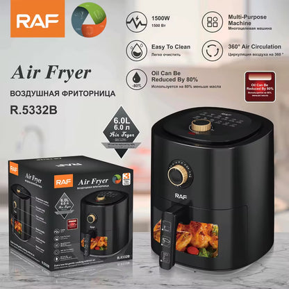 RAF 6L Electric Air Fryer – 1500W Oil-Free Cooker for Crispy, Healthy Meals