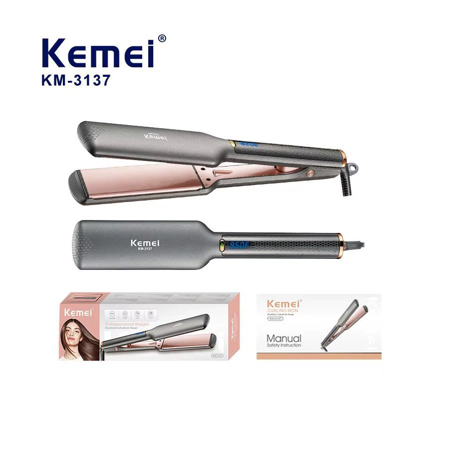 Kemei KM-3137 2-in-1 Hair Straightener & Curler – Ceramic Plates | LCD | 90s Fast Heat