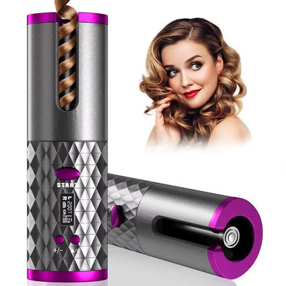 Automatic Hair Curler – Wireless Cordless Curling Iron | USB Rechargeable | LCD Display