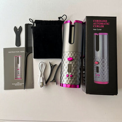 Automatic Hair Curler – Wireless Cordless Curling Iron | USB Rechargeable | LCD Display