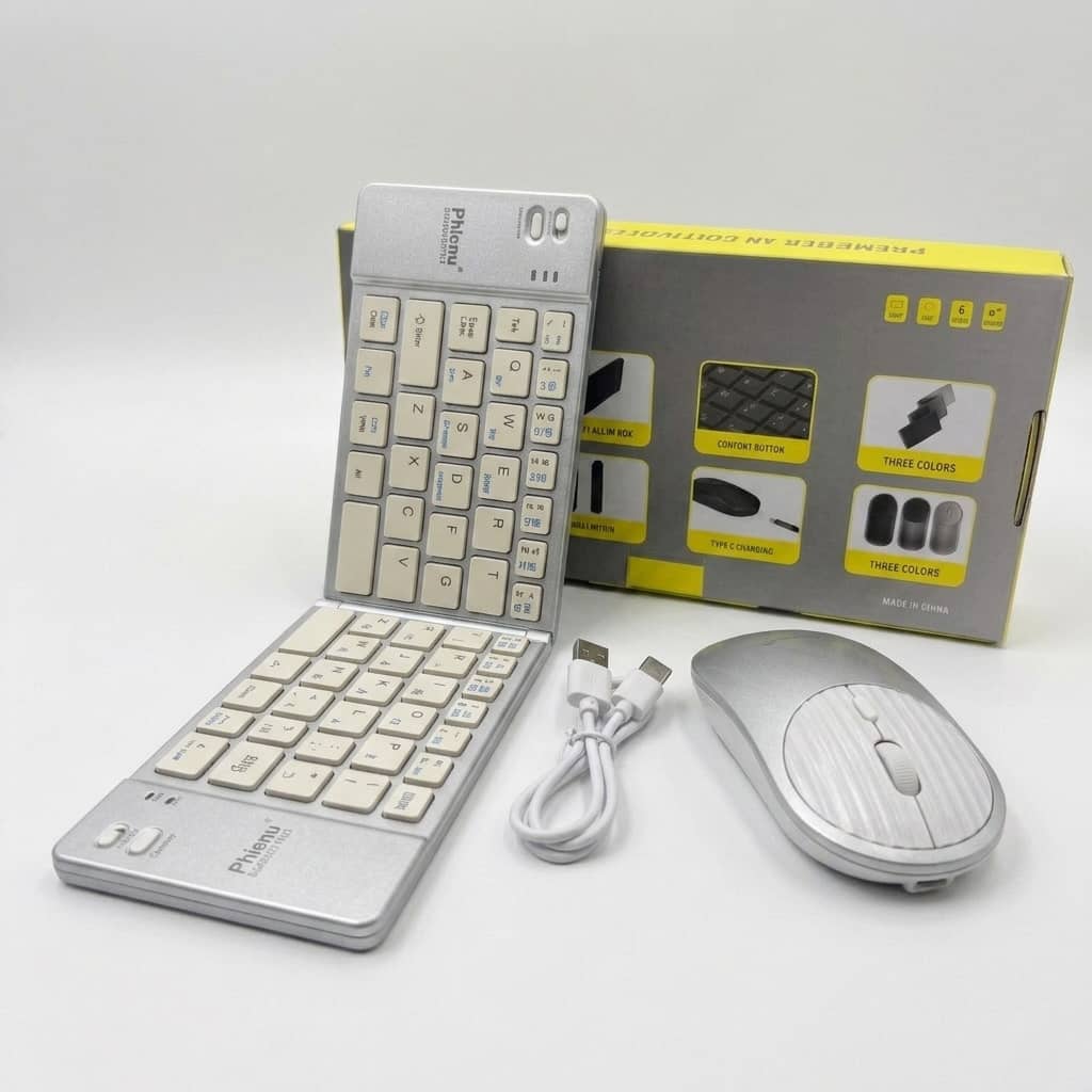 Phlenu Essentials® Wireless Folding Keyboard & Mouse Combo (Bluetooth + USB | Portable | Independent Mouse Use)
