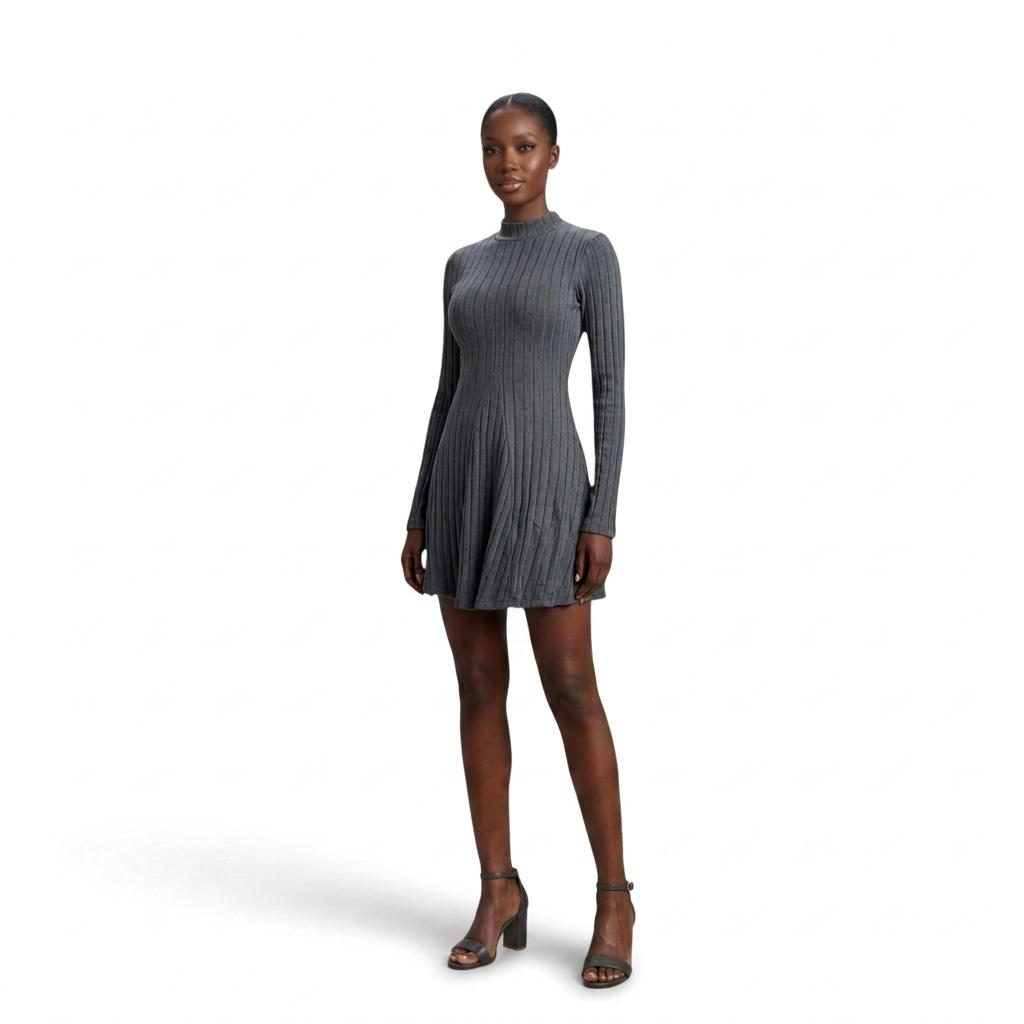 The Ribbed Mock-Neck Mini Dress
