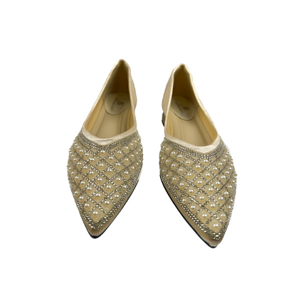 Champagne Pearl & Crystal Embellished Flats
