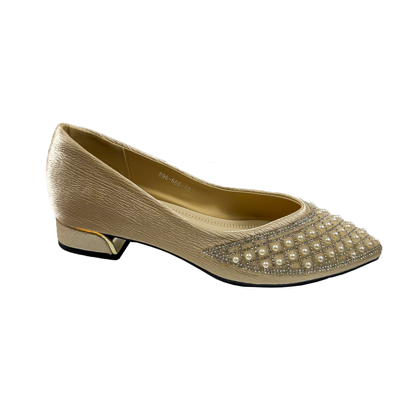 Champagne Pearl & Crystal Embellished Flats