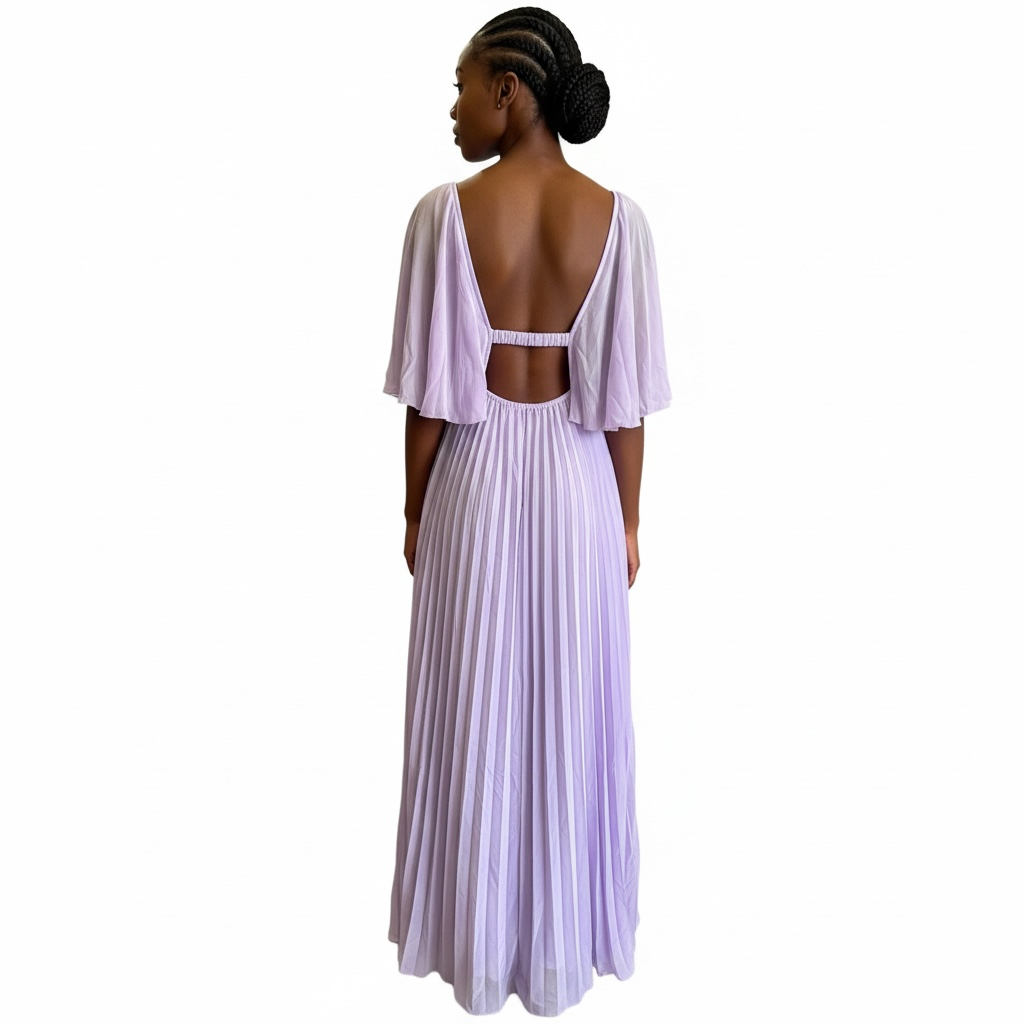 Lilac Pleated Wrap Maxi Dress