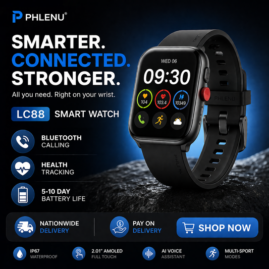 LC88 -Smart Watch – 2.01-Inch Full Color Display, AI Voice Assistant, Custom Phlenu Strap & Buckle