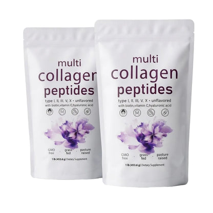 Multi Collagen Peptides Powder with Biotin, Vitamin C & Hyaluronic Acid – 1, 2 & 4 Pack