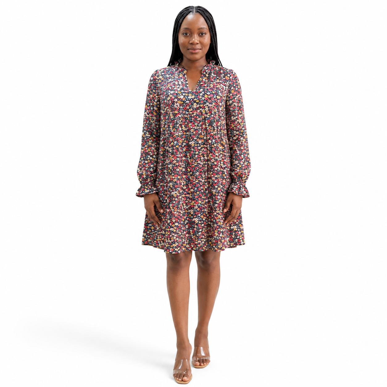 Women’s Floral Long-Sleeve Shift Dress
