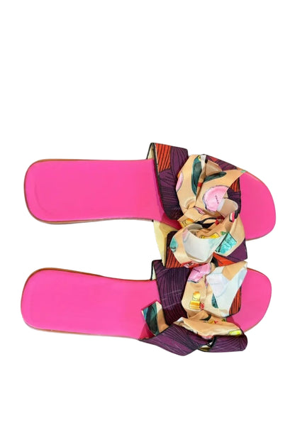 Women’s Printed Bow Slides – Flat Slip-On Sandals