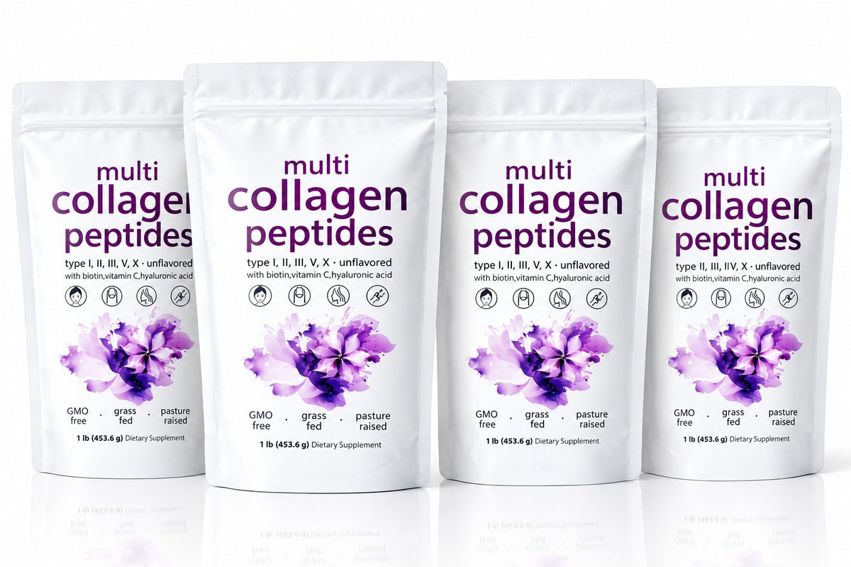 Multi Collagen Peptides Powder with Biotin, Vitamin C & Hyaluronic Acid – 1, 2 & 4 Pack