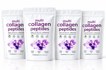 Multi Collagen Peptides Powder with Biotin, Vitamin C & Hyaluronic Acid – 1, 2 & 4 Pack