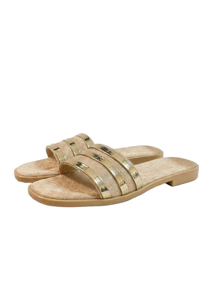 Women’s Metallic Triple-Strap Slides – Gold