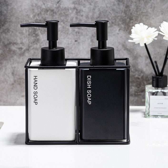 Modern Ceramic Soap Dispenser Set with Iron Rack