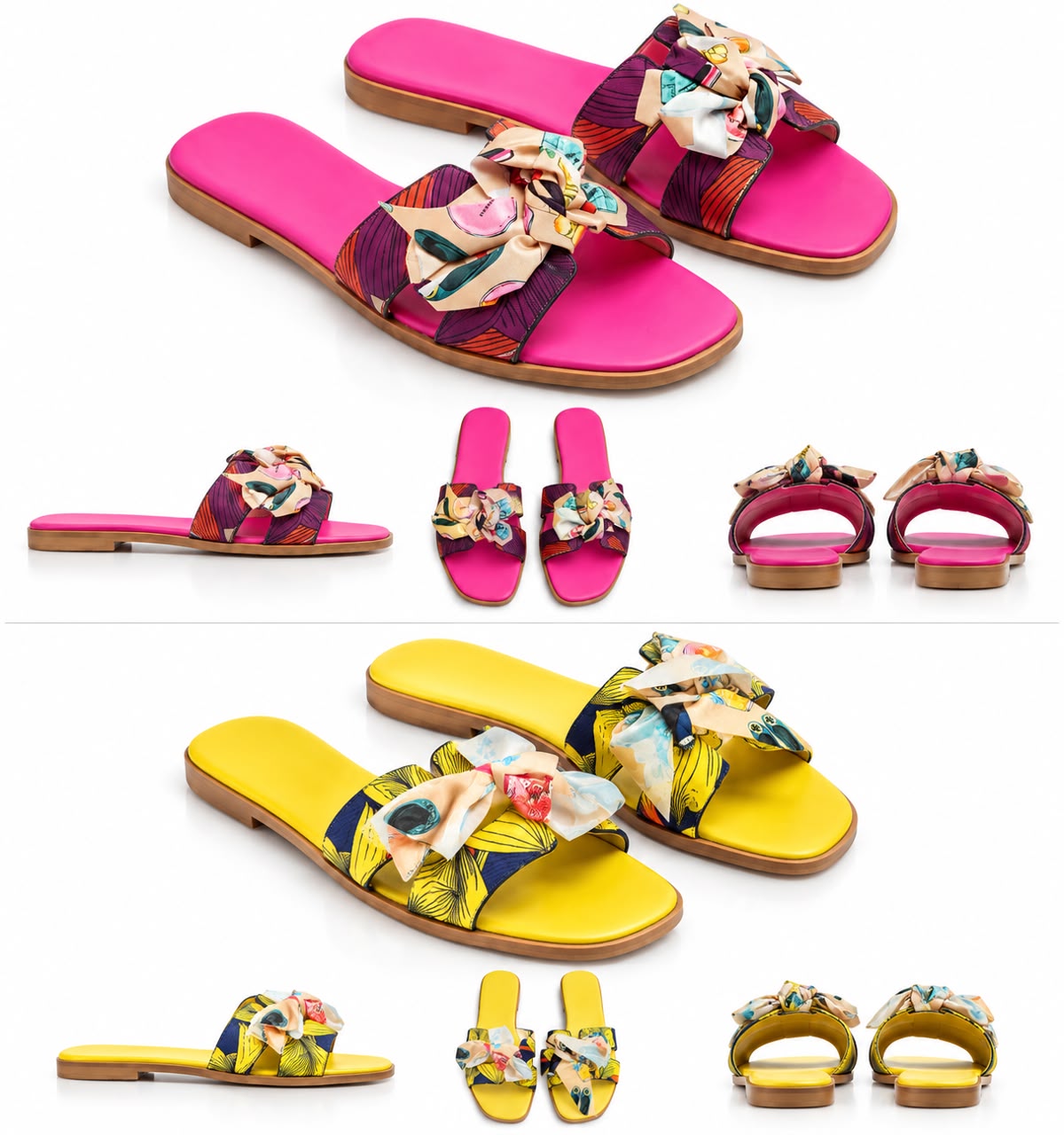 Women’s Printed Bow Slides – Flat Slip-On Sandals