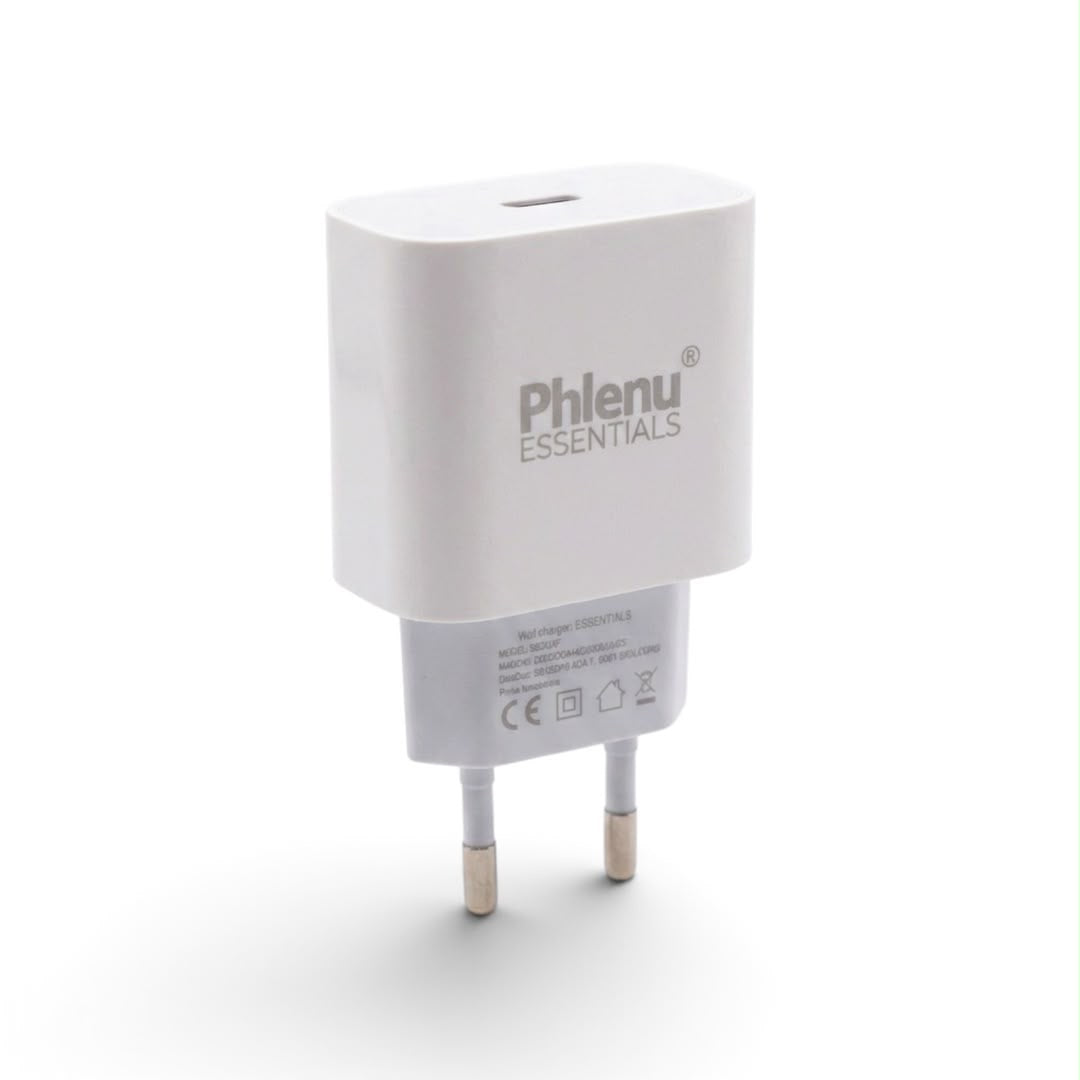 Phlenu Essentials® 20W PD Fast Charger Head – USB-C Power Adapter for iPhone & Android